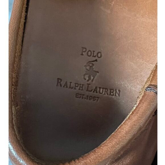 POLO Ralph Lauren Telly Leather Driving Moc Loafer Shoe Sz 7 Tan Preppy Classic - Picture 8 of 9